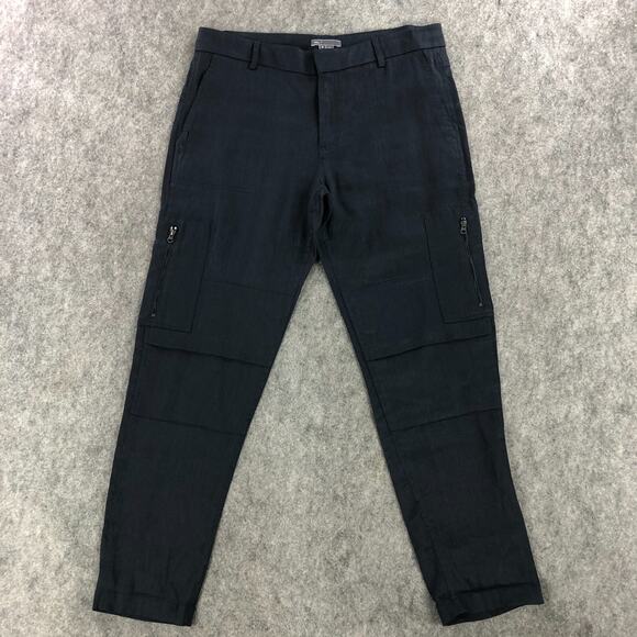 Vince. Pants Womens 8 Navy Blue Cropped Mid Rise LINEN Blend Flap Pockets Zipper - Picture 1 of 15